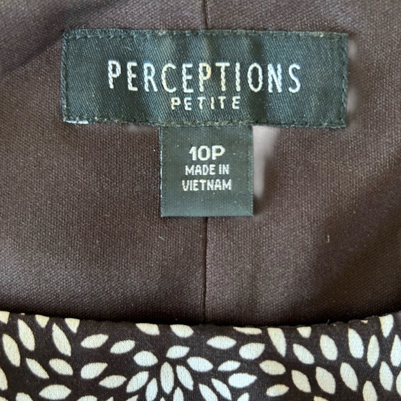 4/$20 Perceptions Petite Brown White Print Sleeveless Fit & Flare Dress 10P - Picture 4 of 5